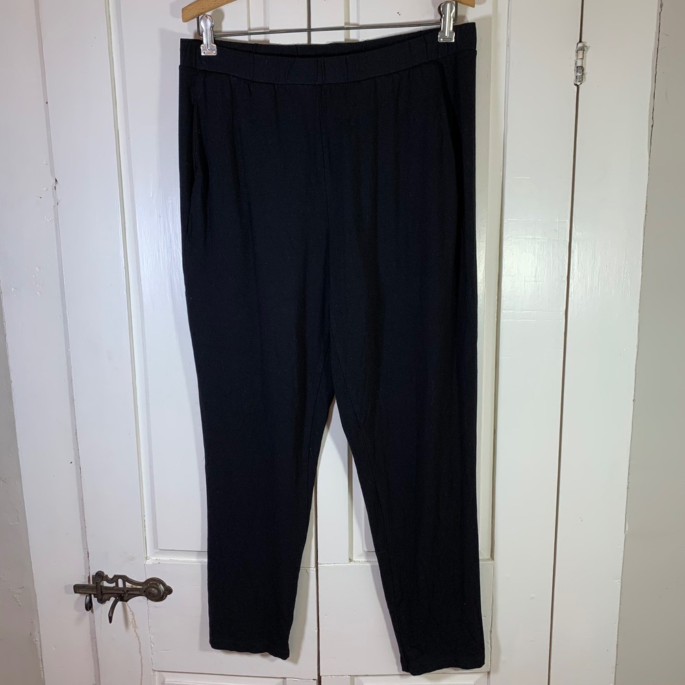 Joan Vass‎ New York Black Viscose Spandex Pull On Pants Women's Size L